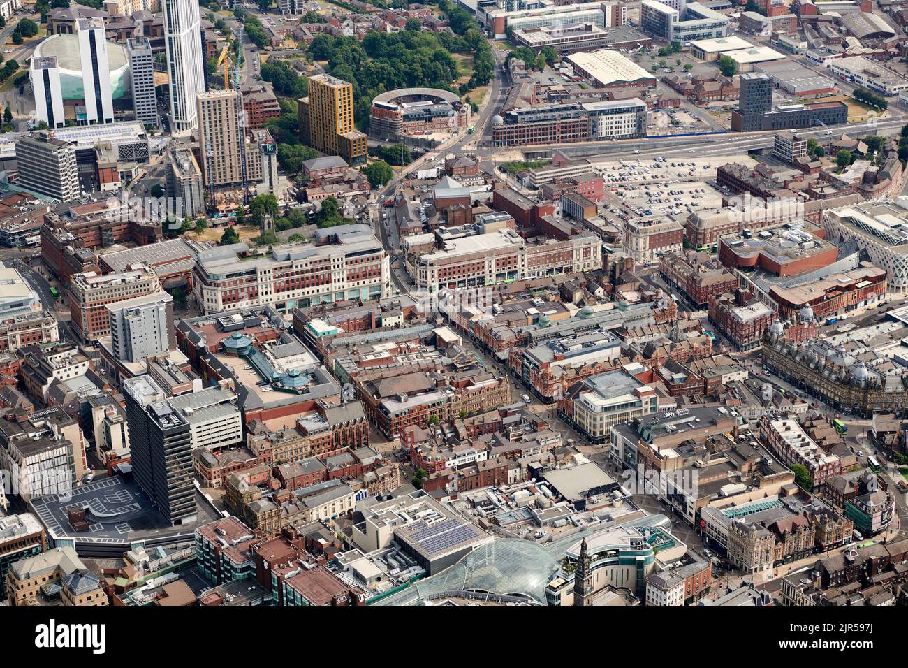 An aerial photograph of Leeds City Centre retail shopping centre, west