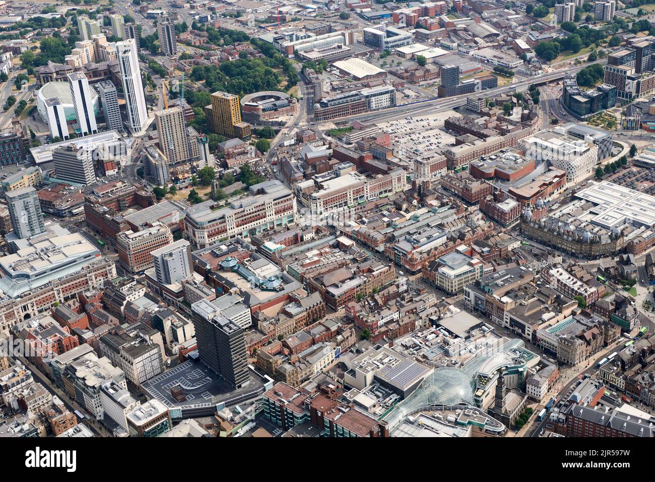 An aerial photograph of Leeds City Centre retail shopping centre, west