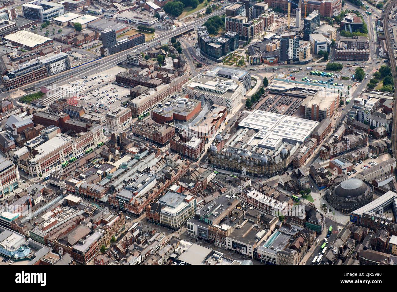 An aerial photograph of Leeds City Centre retail shopping centre, west