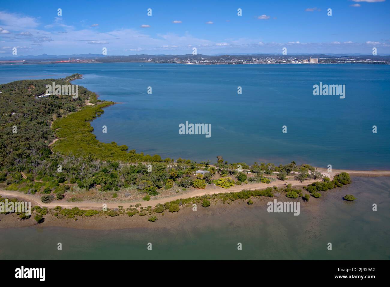 Aerial panorama of Quoin Island in Gladstone harbour Queensland ...