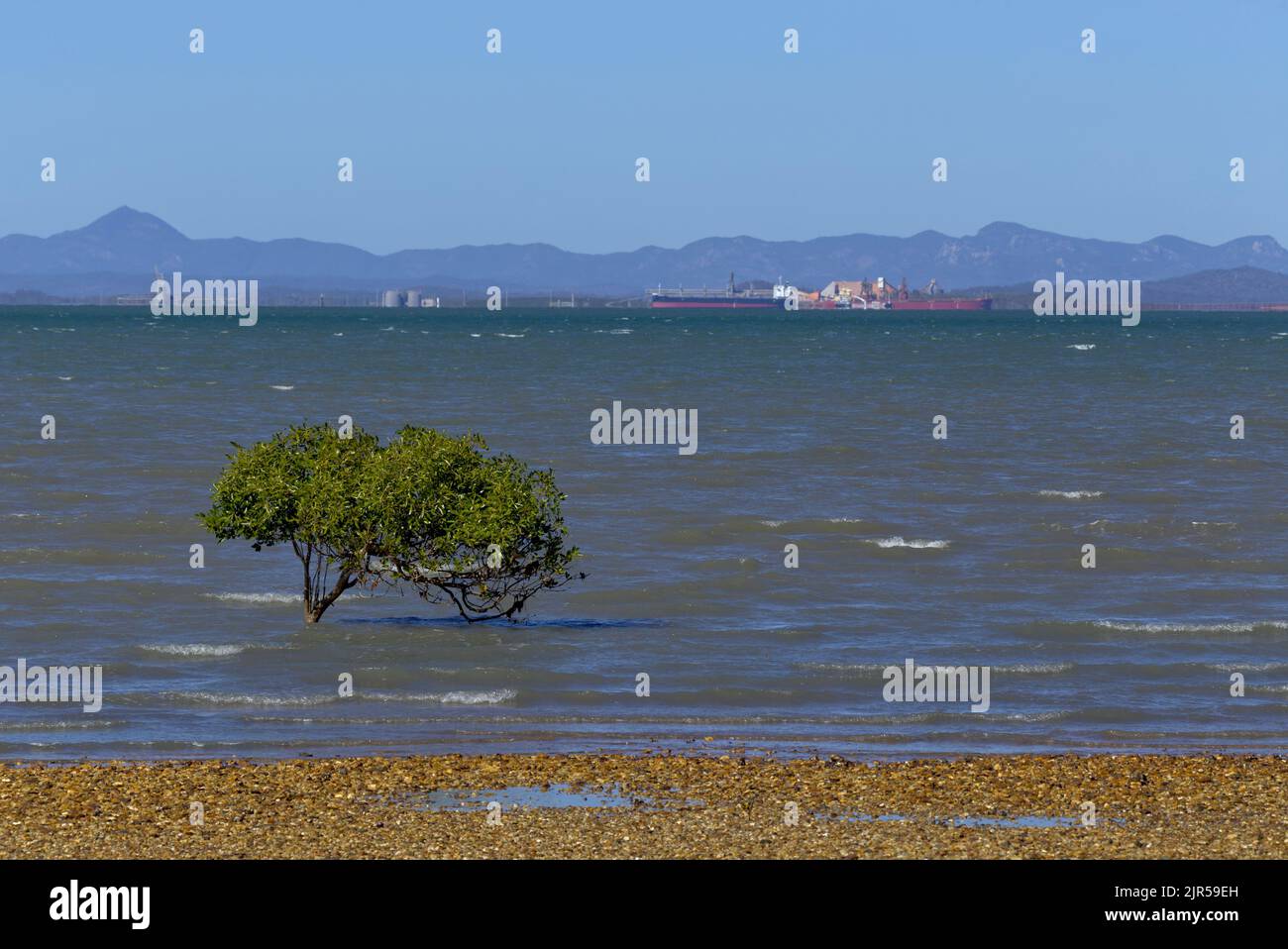 Queensland Alumina Ltd on the shores of Gladstone harbour from Curtis Island Queensland Australia Stock Photo