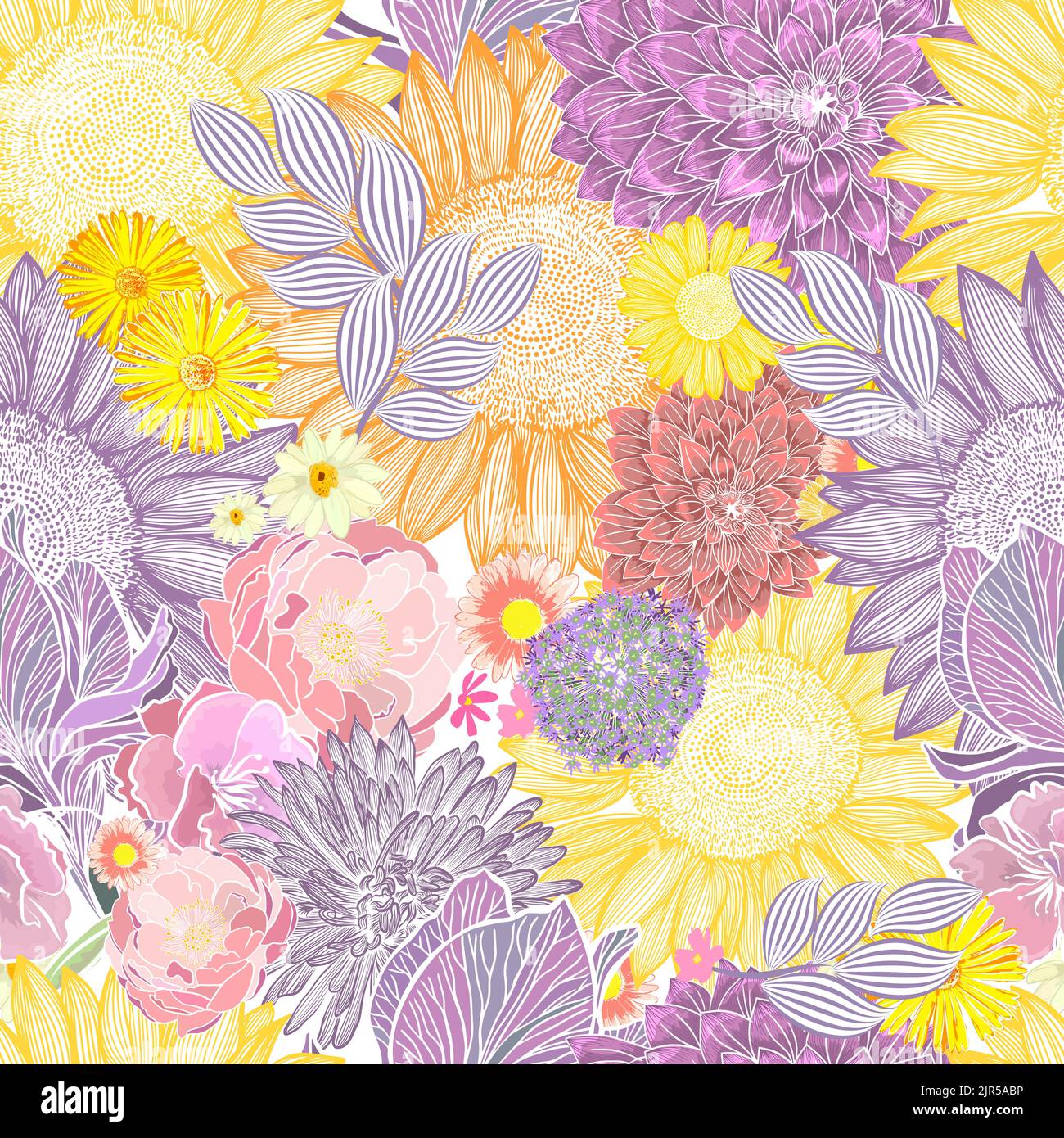 Seamless floral background. Vector illustration. Modern floral background. Trendy Folk style. Stock Vector