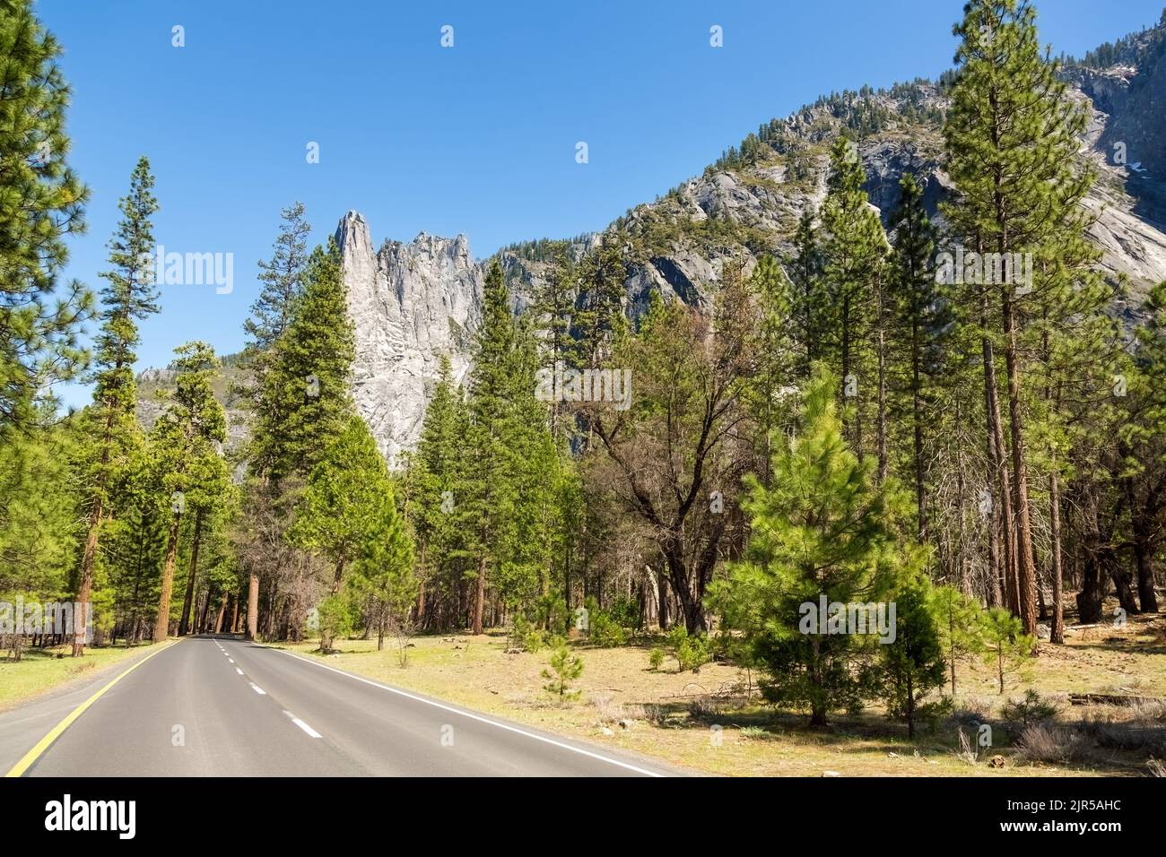 The road through Yosemite National Park, California, USA. Stock Photo