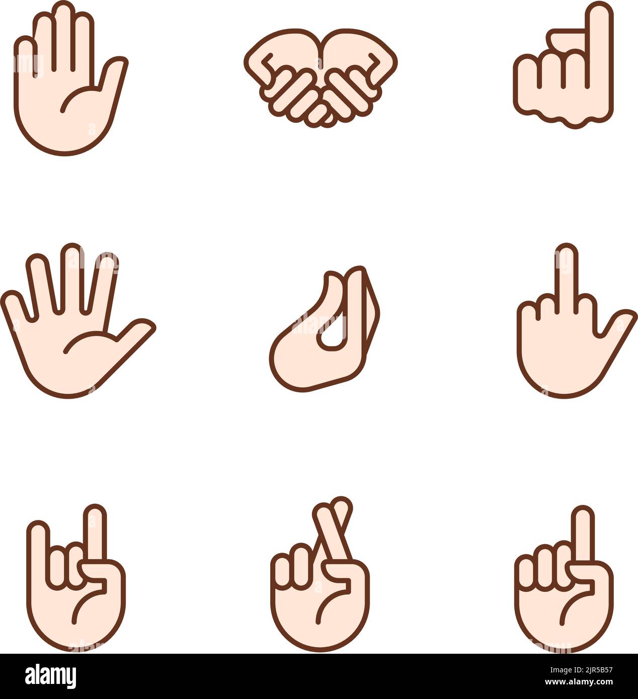 Gestures expression pixel perfect RGB color icons set Stock Vector