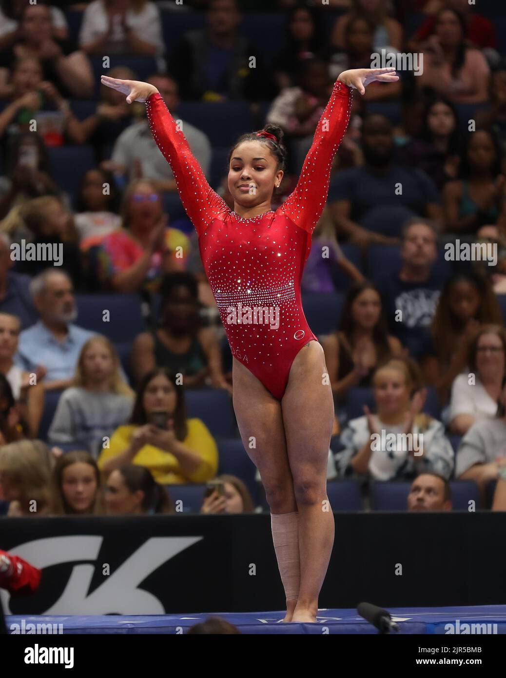 August 21, 2022 Konnor McClain of WOGA lands from the vault during the finals of the 2022 U.S