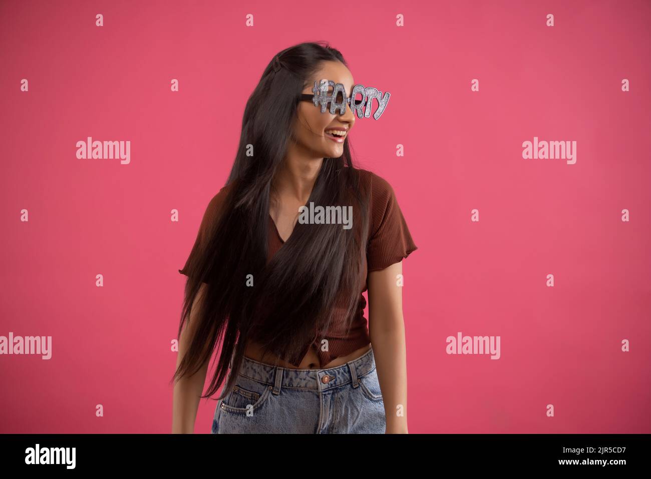 Woman wearing funny glasses hi-res stock photography and images - Alamy