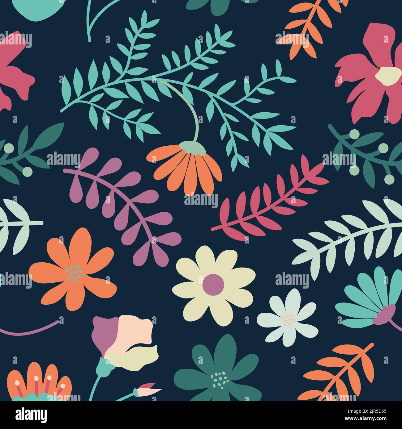 Flowers and twigs seamless pattern Stock Vector