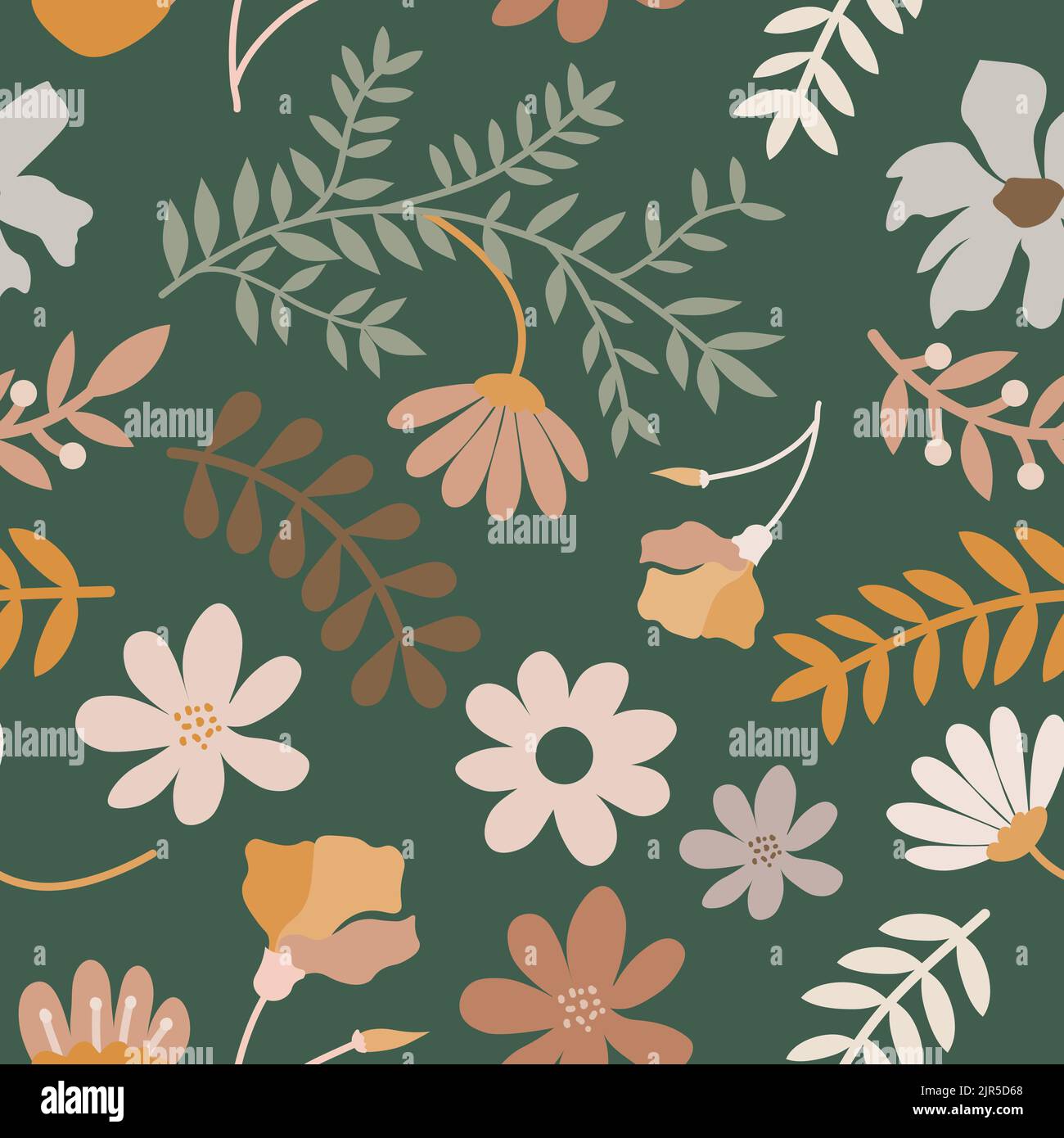 Flowers and twigs seamless pattern Stock Vector