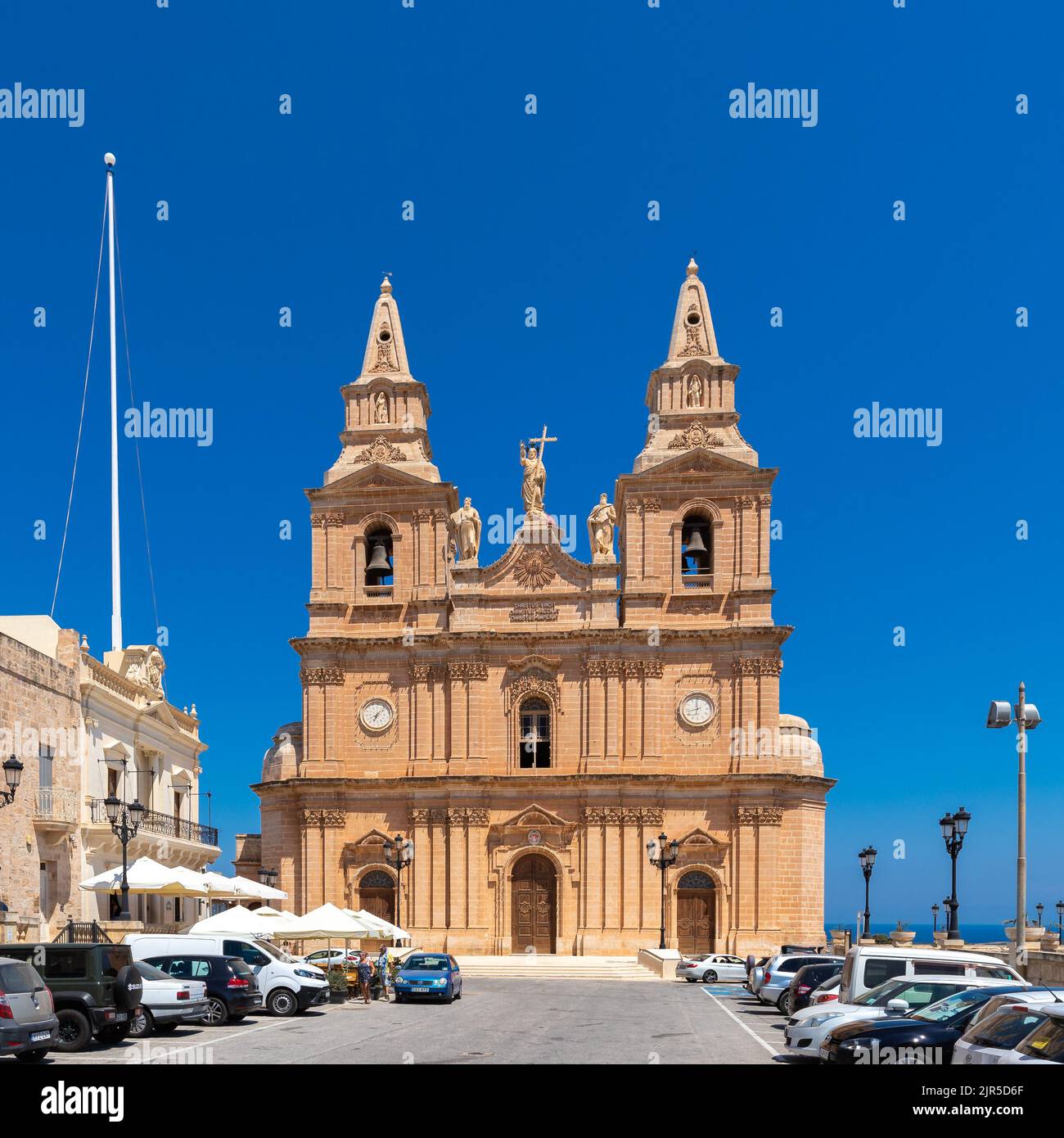 The Parish Church of the Nativity of the Virgin Mary, a Roman Catholic parish church in Mellieha, Malta. Built between 1881 and 1898 Stock Photo