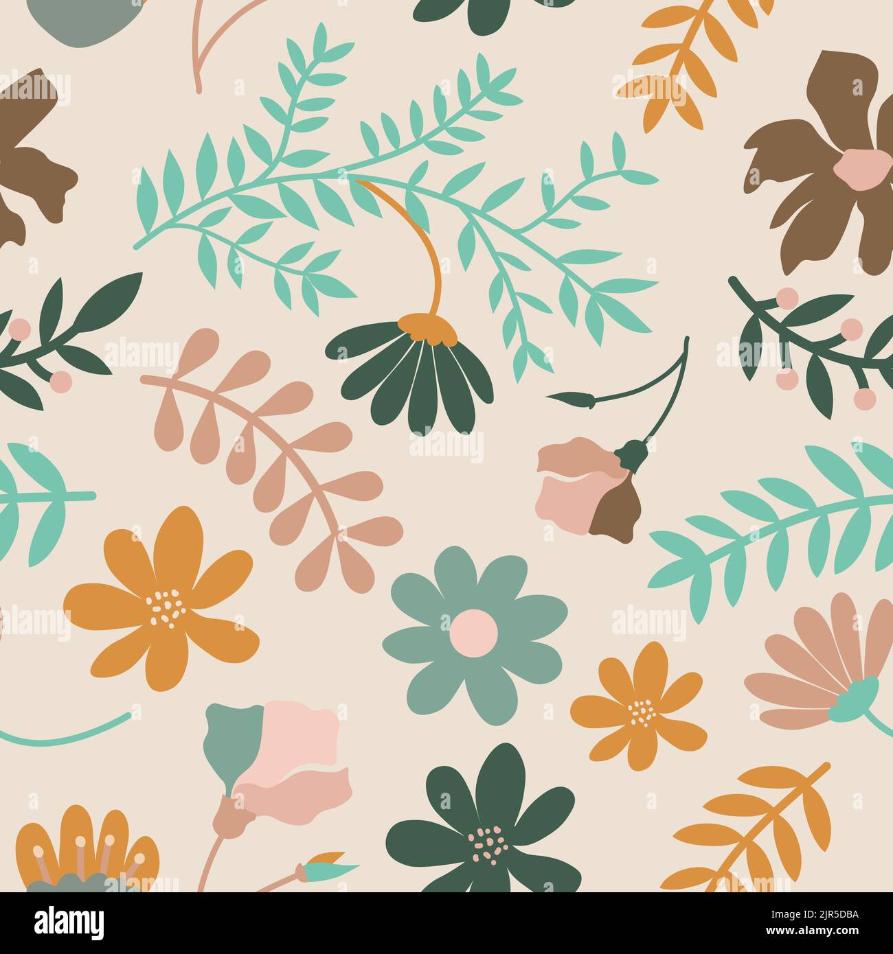 Flowers and twigs seamless pattern Stock Vector