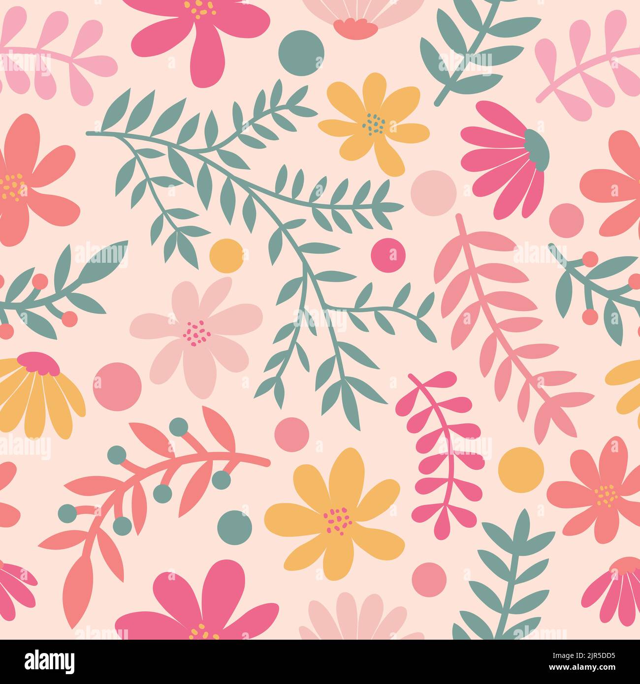 Flowers and twigs seamless pattern Stock Vector