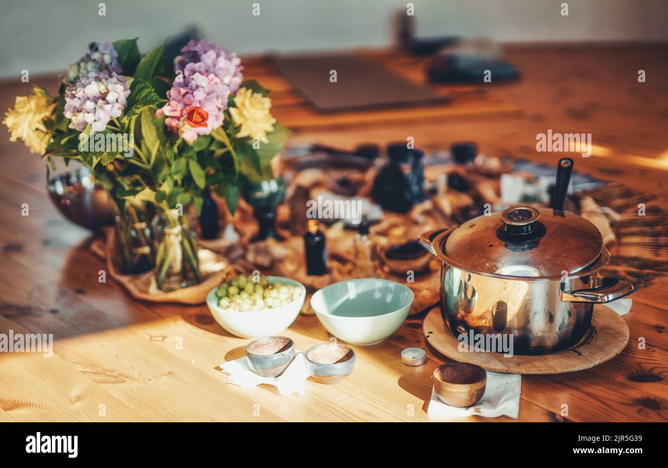 Cacao ceremony space, heart opening medicine. Stock Photo