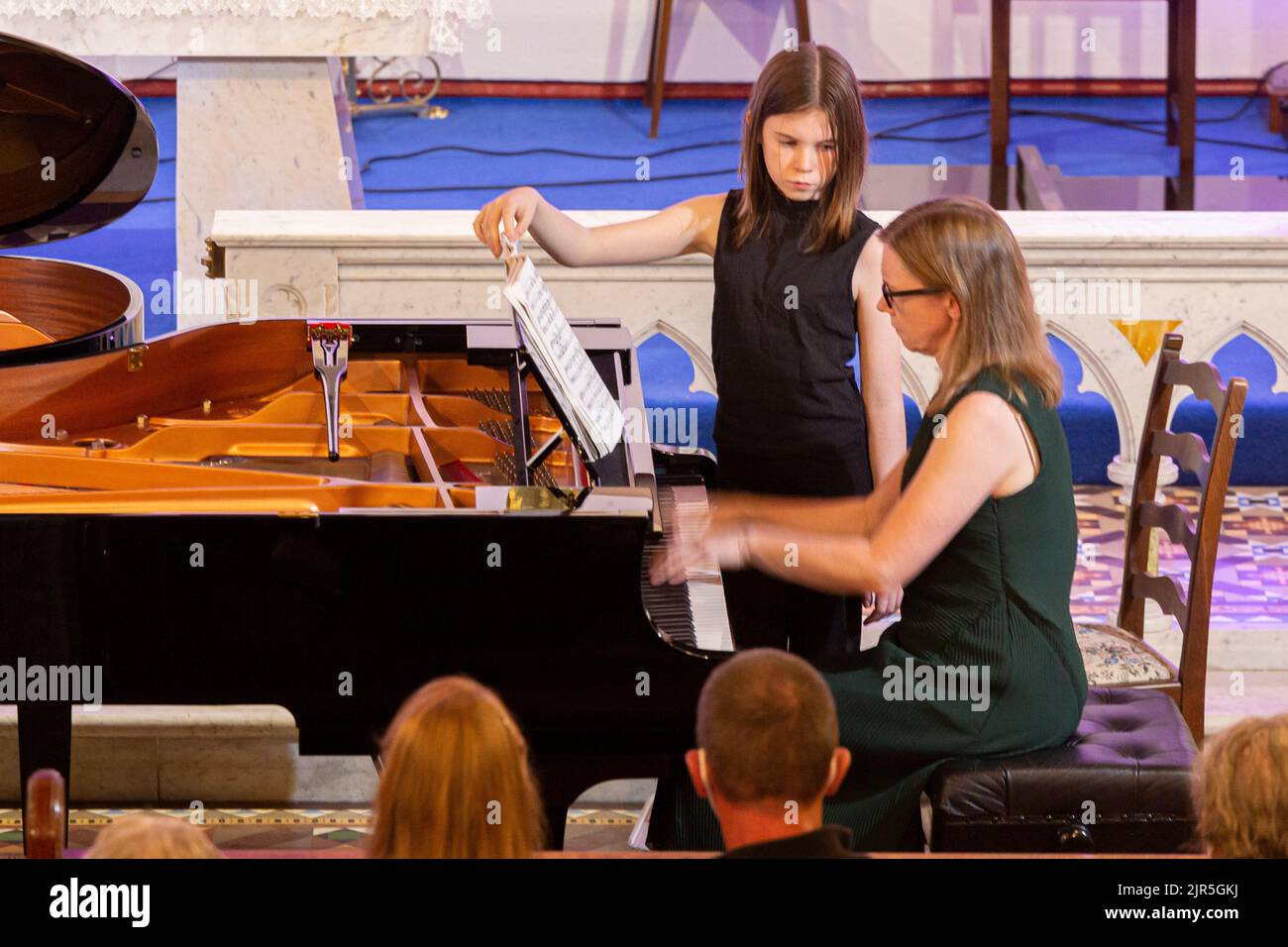 Two Piano Concert in a Church. Valentia Island, County Kerry, Ireland Stock Photo