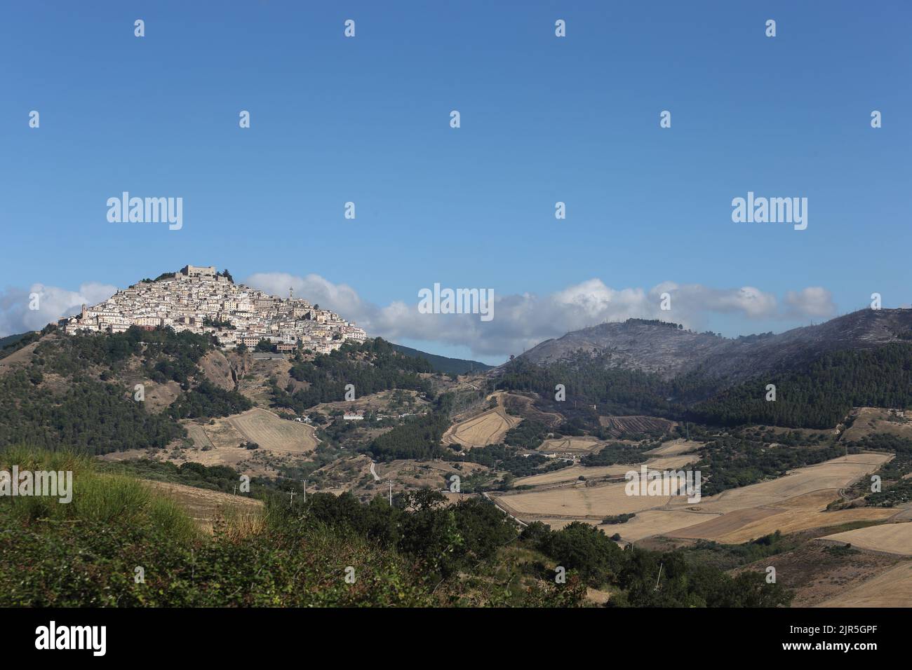 Sant'Agata di Puglia, Italia - 21 agosto 2022: il paese e la pineta del monte della Croce devastata dall'incendio Stock Photo