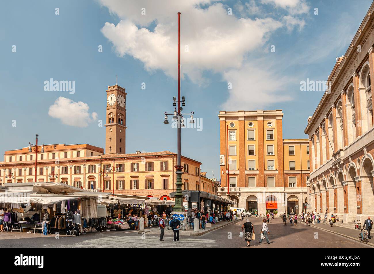 Market at the Piazza Aurelio Saffi in Forli, Emilia Romagna, Italy Stock Photo