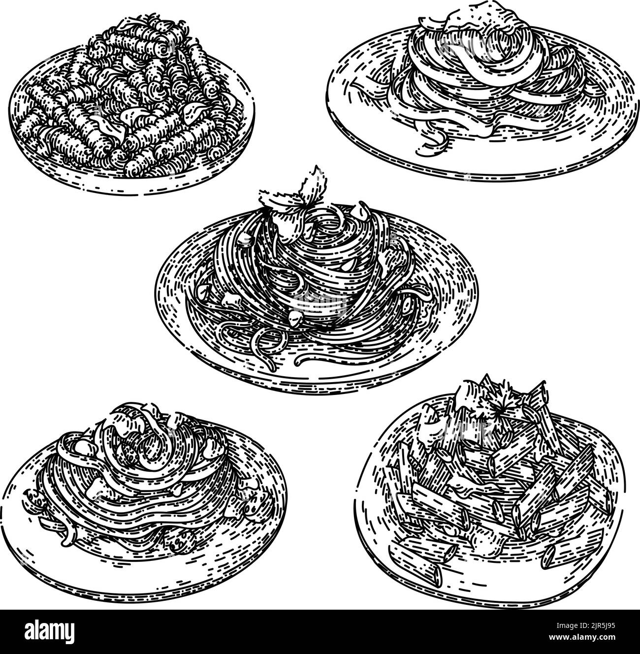 pasta italian food set sketch hand drawn vector Stock Vector