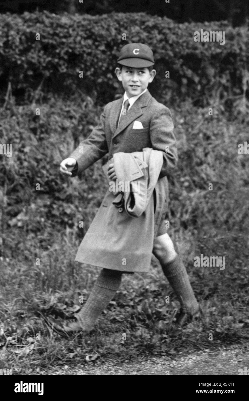 File photo dated 27/07/58 of The Prince of Wales walking to Cheam School in Berkshire. The Duke and Duchess of Cambridge are to embark on the next major phase of their life by moving their family to Windsor, with Prince George, Princess Charlotte and Prince Louis all starting at the same new school Lambrook. Stock Photo
