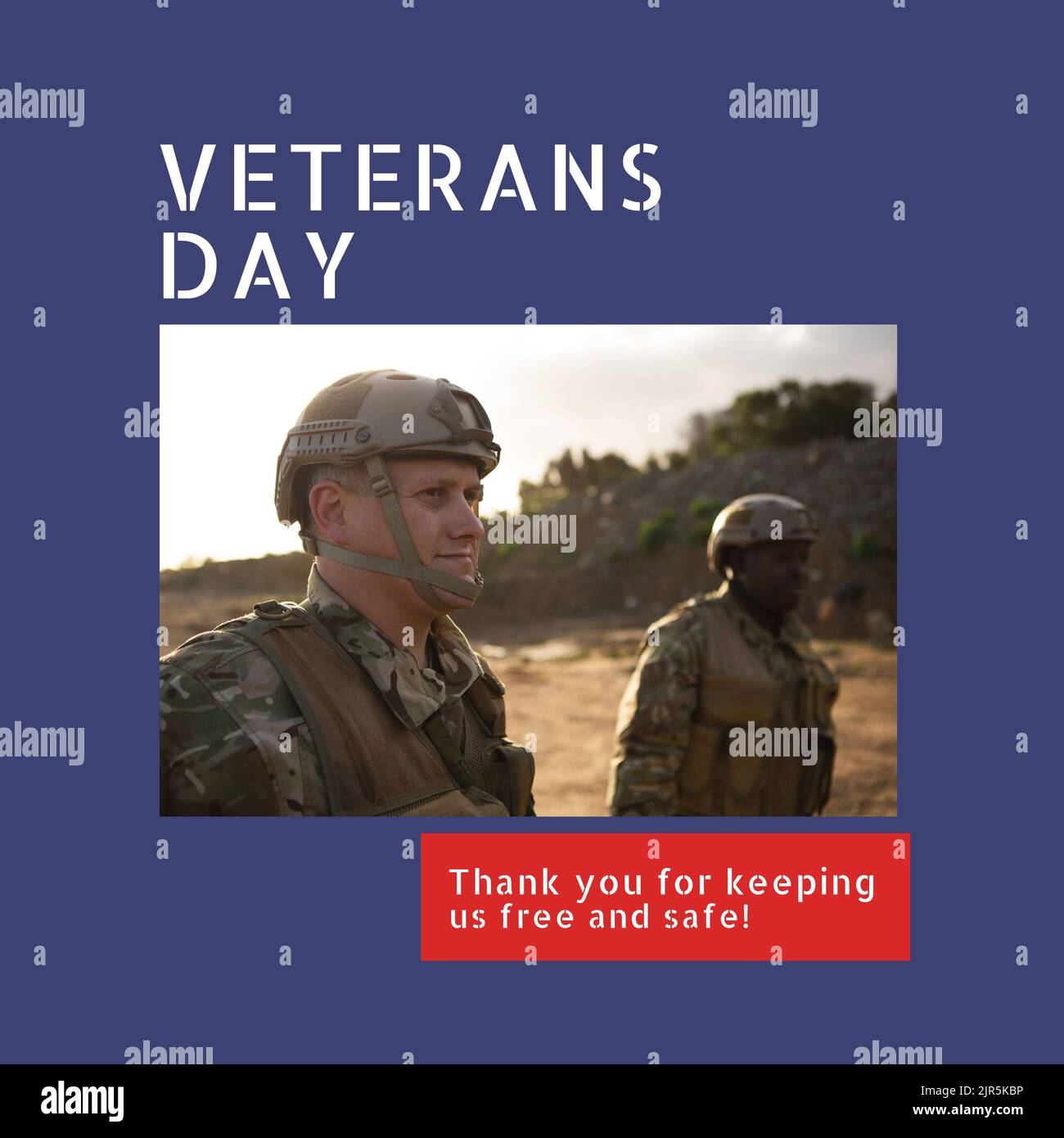 Composition of veterans day text over diverse male soldiers Stock Photo
