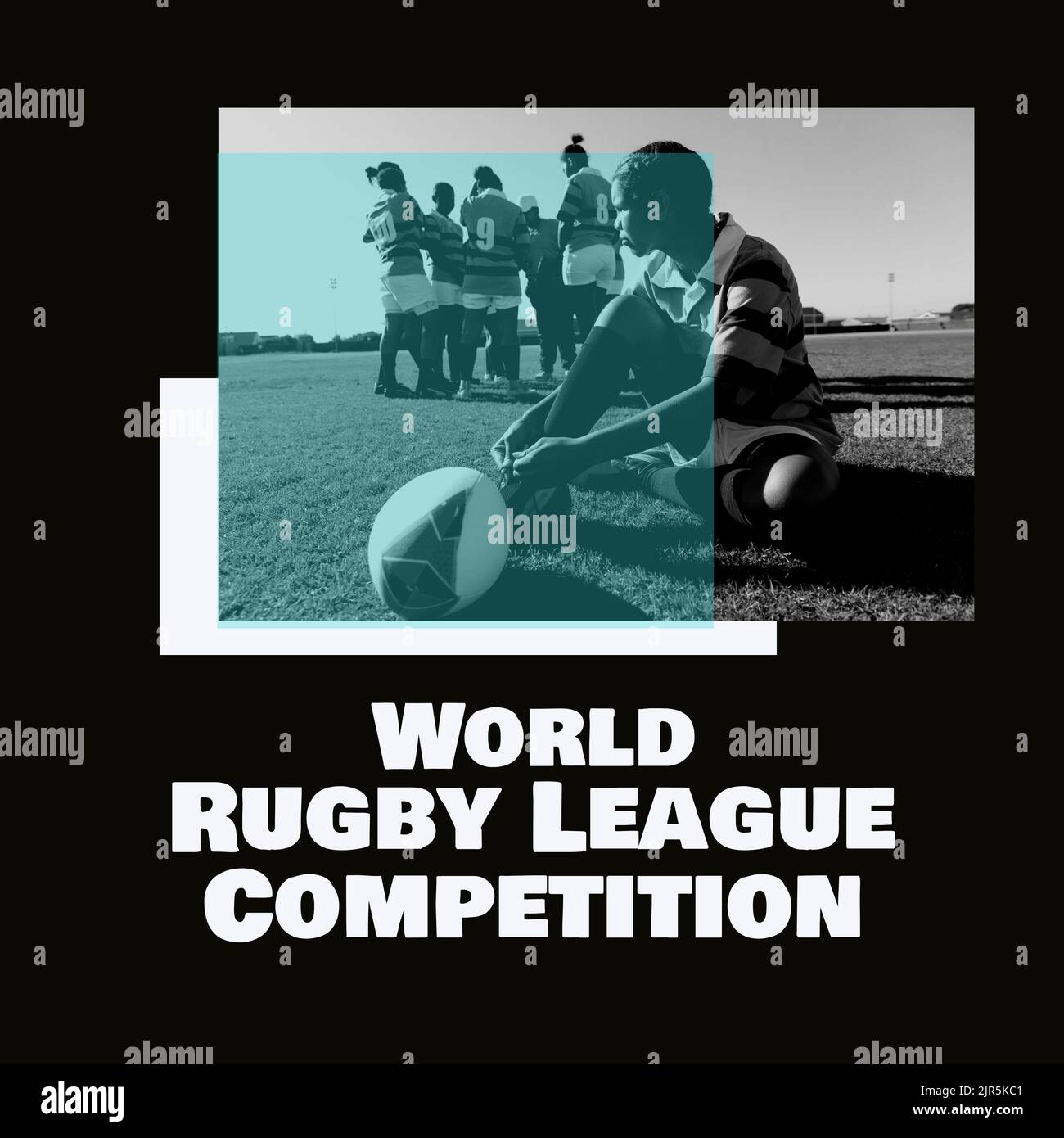 Composition of rugby league competition text over diverse female rugby