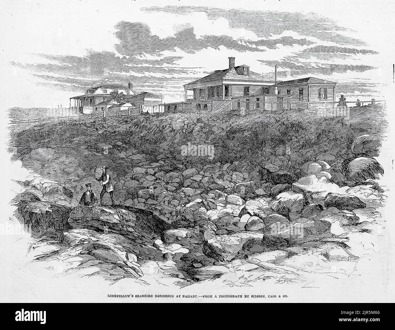 Henry Wadsworth Longfellow's seaside residence at Nahant, Massachusetts (1860). 19th century illustration from Frank Leslie's Illustrated Newspaper Stock Photo