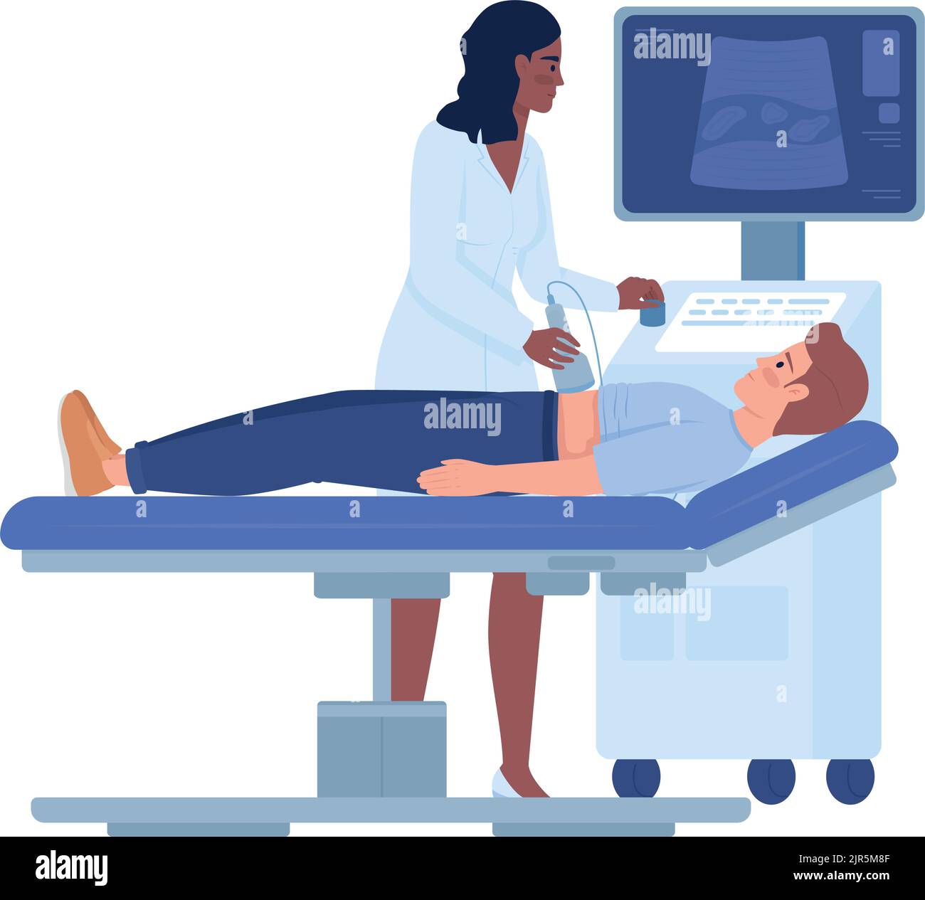 Doctor using ultrasound scanner semi flat color vector characters Stock Vector