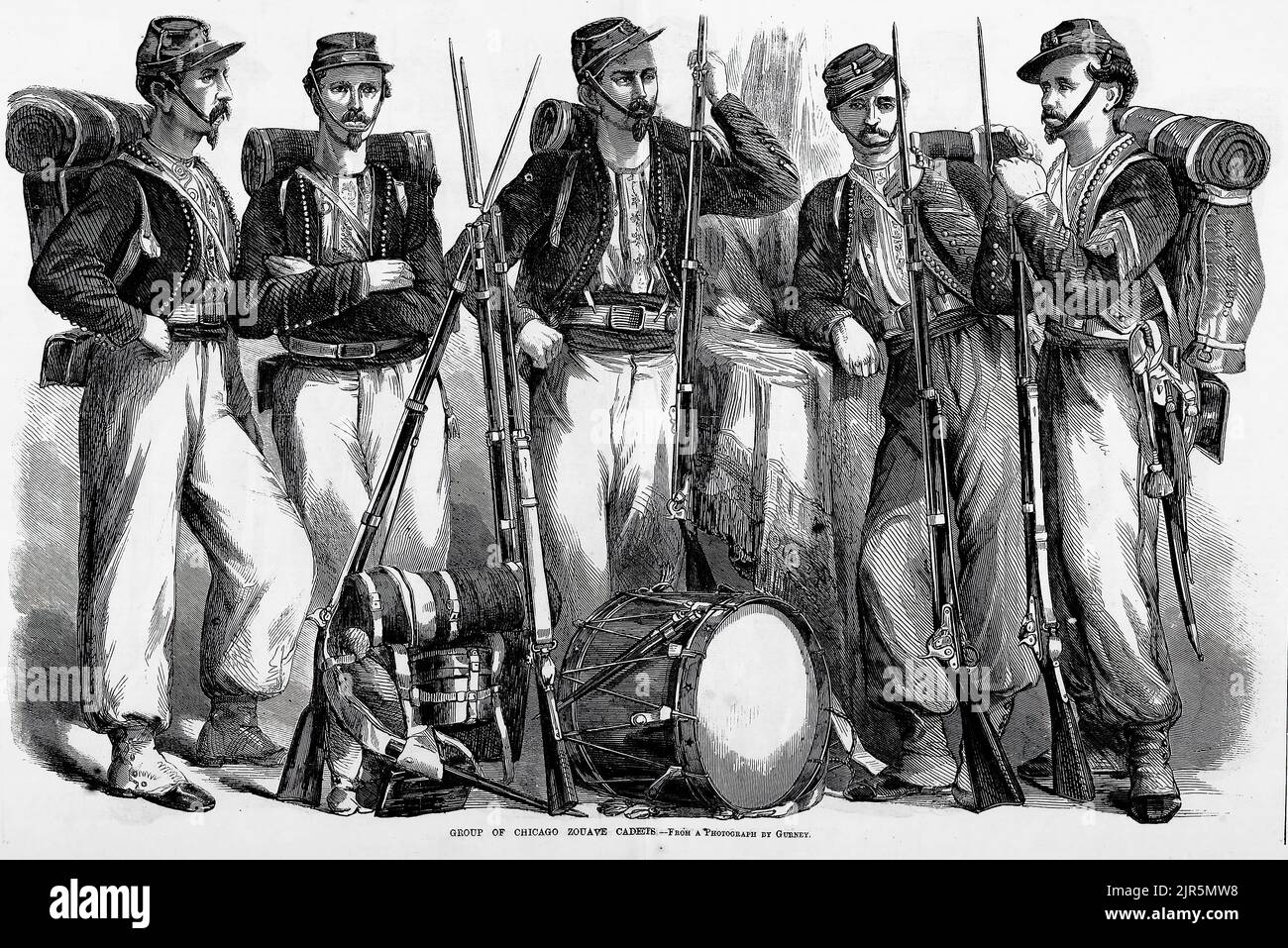 Group of Chicago Zouave Cadets (1860). 19th century illustration from
