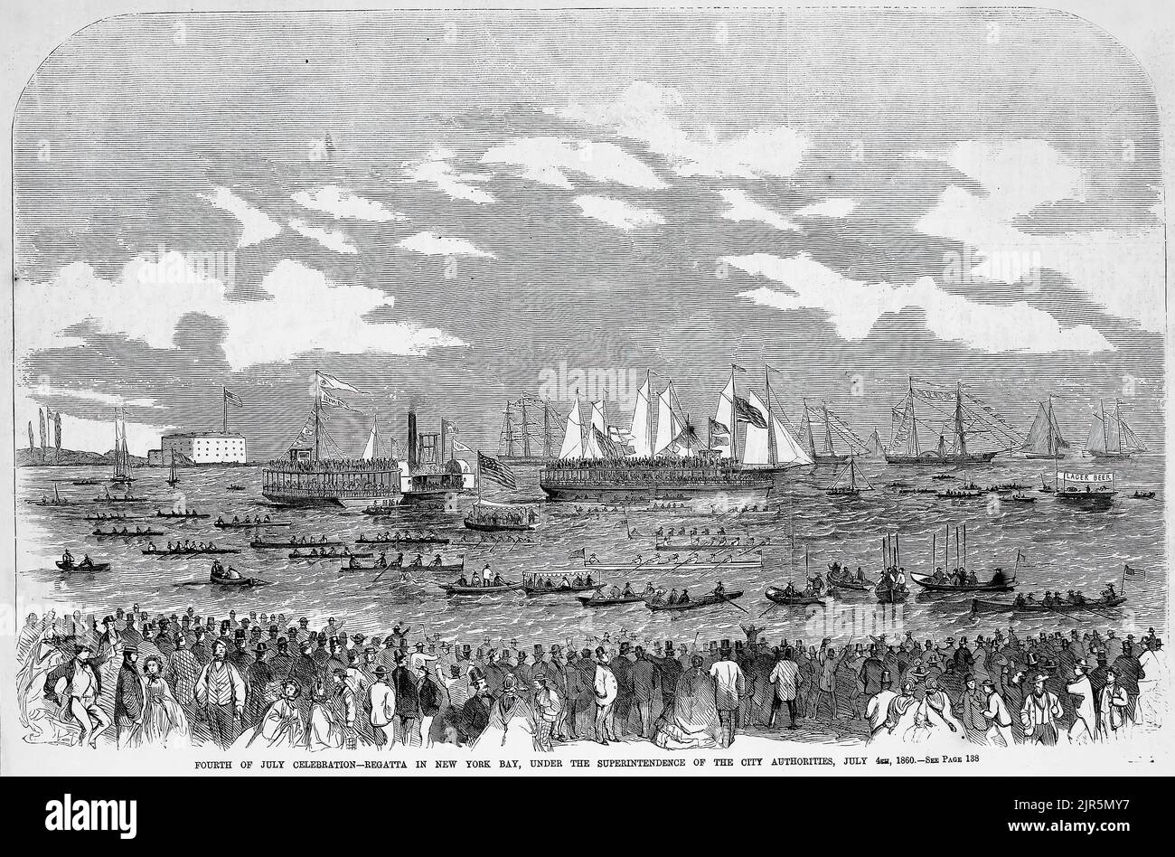 Fourth of July celebration - Regatta in New York Bay, under the superintendence of the city authorities, July 4th, 1860. 19th century illustration from Frank Leslie's Illustrated Newspaper Stock Photo