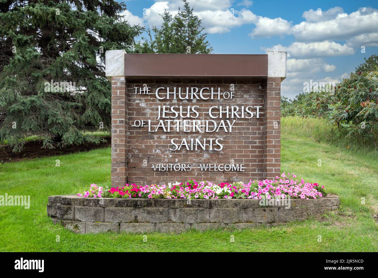 HUDSON, WI, USA - AUGUST 20, 2022: Jesus Christ of Latter Day Saints church entrance. Stock Photo