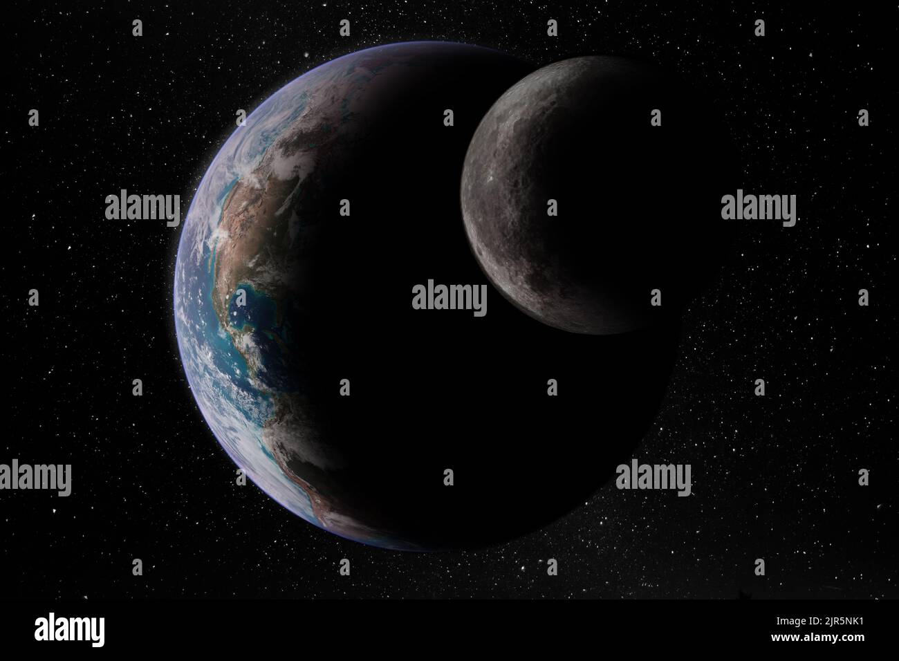 Planet Earth and moon. Elements of this image furnished from NASA. Stock Photo