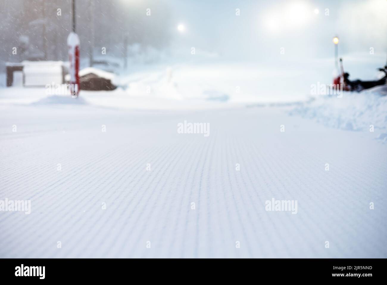 Rough ski slope. Ski slope texture. Selective focus. Blurred picture ...