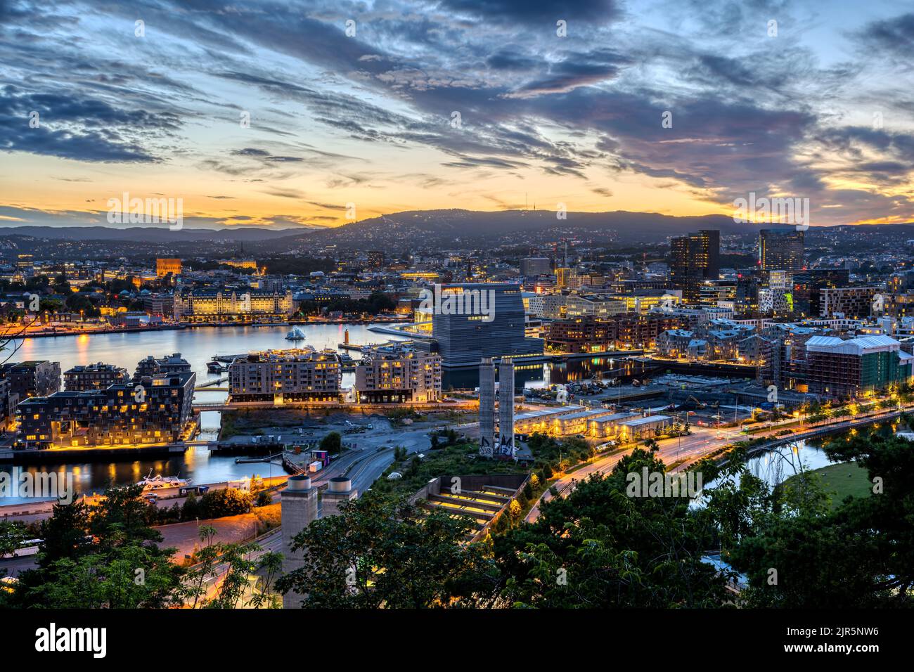 Oslo in Norway after a beautiful sunset Stock Photo