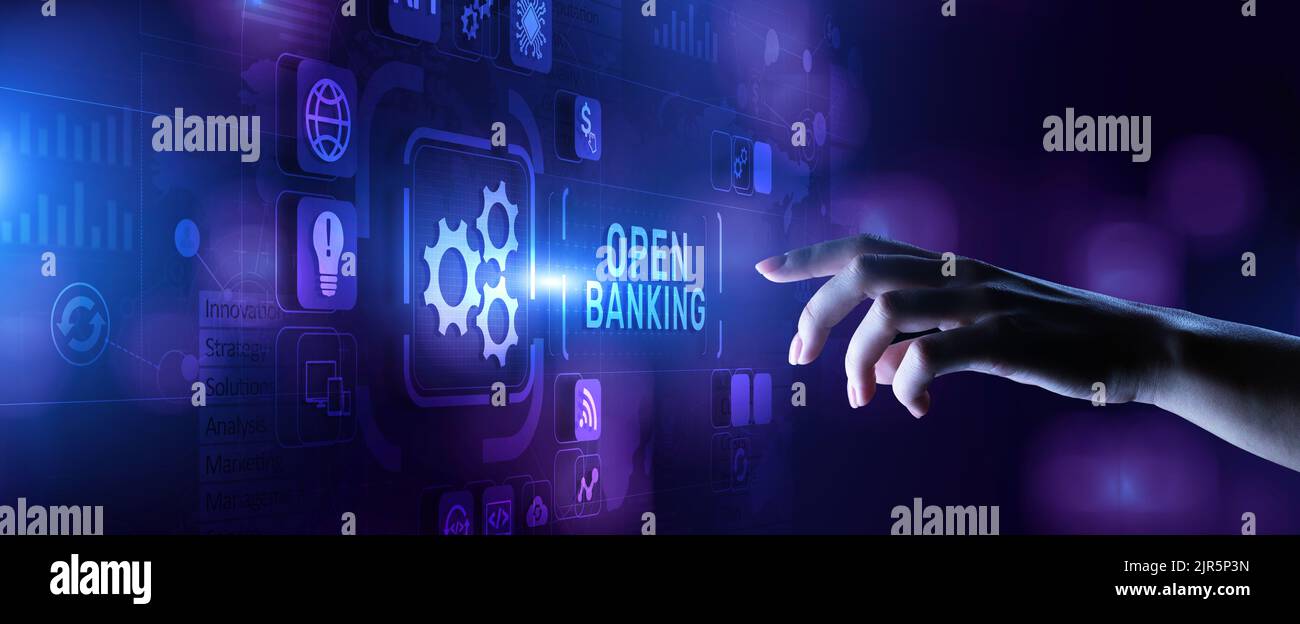 Open banking digital finance technology fintech concept on screen Stock ...