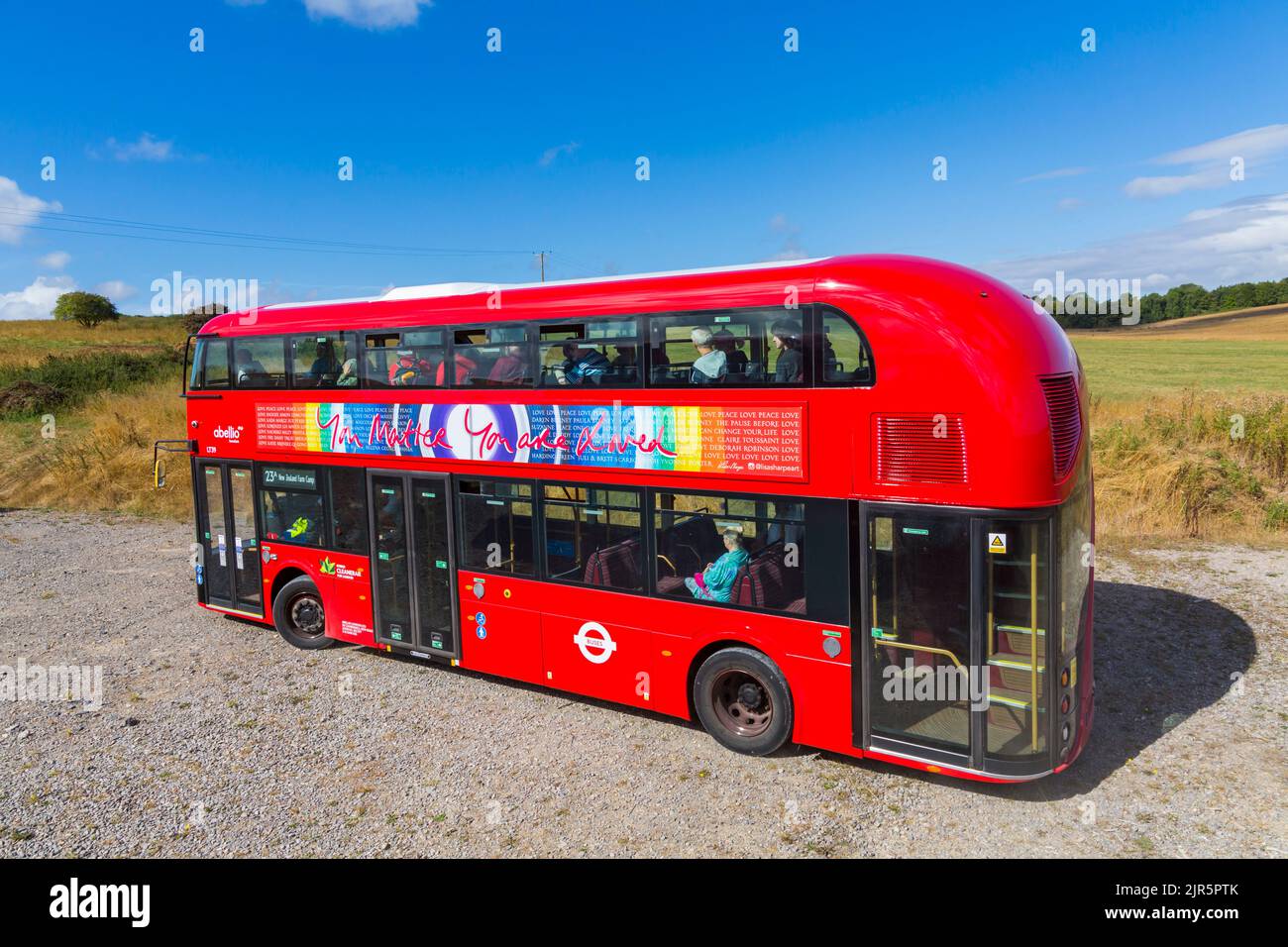 You Matter You Are Loved message on side of Hybrid CleanerAir for London abellio LT39 red double decker bus Stock Photo