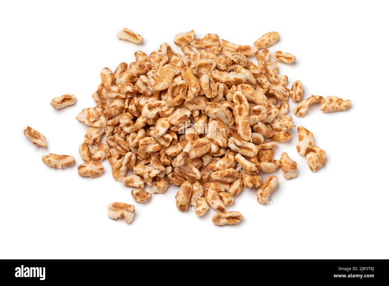 Heap of puffed oat close up isolated on white background Stock Photo