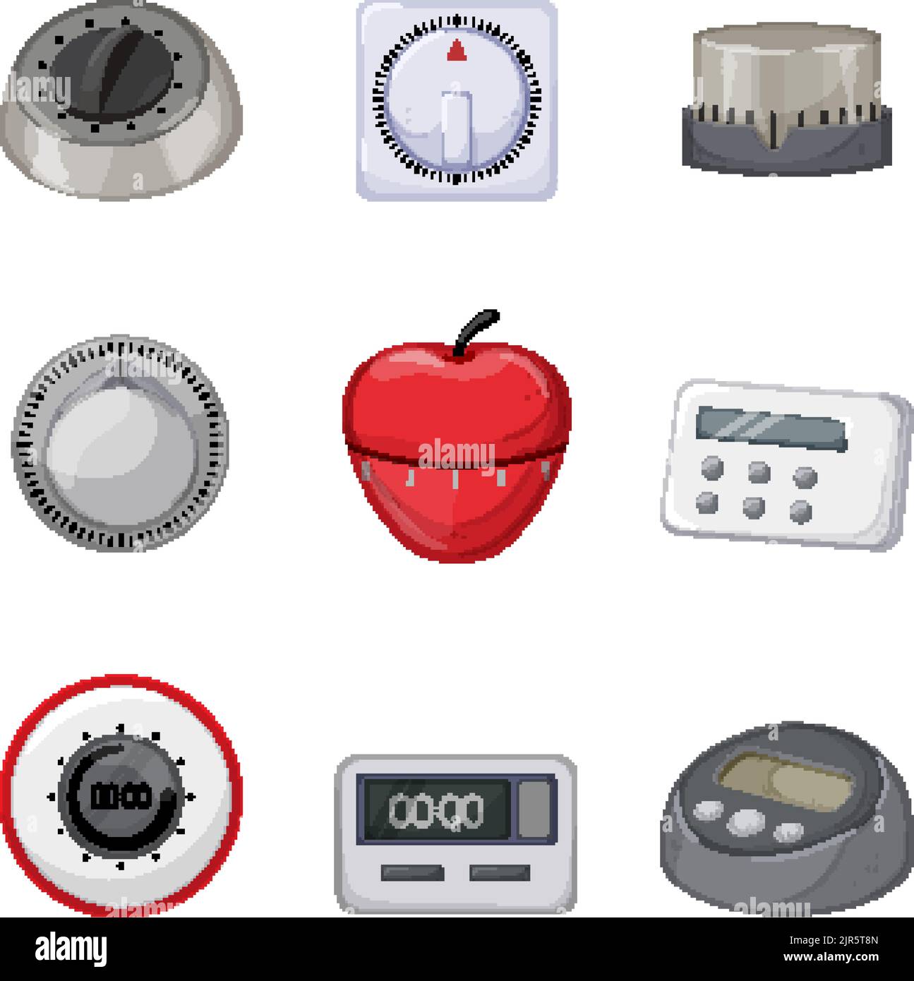 kitchen timer clock set cartoon vector illustration Stock Vector Image