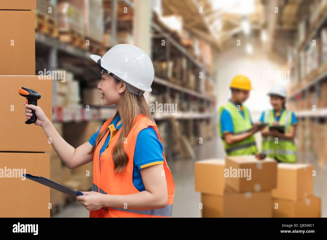 woman manager professional smiling of warehouse logistic worker job