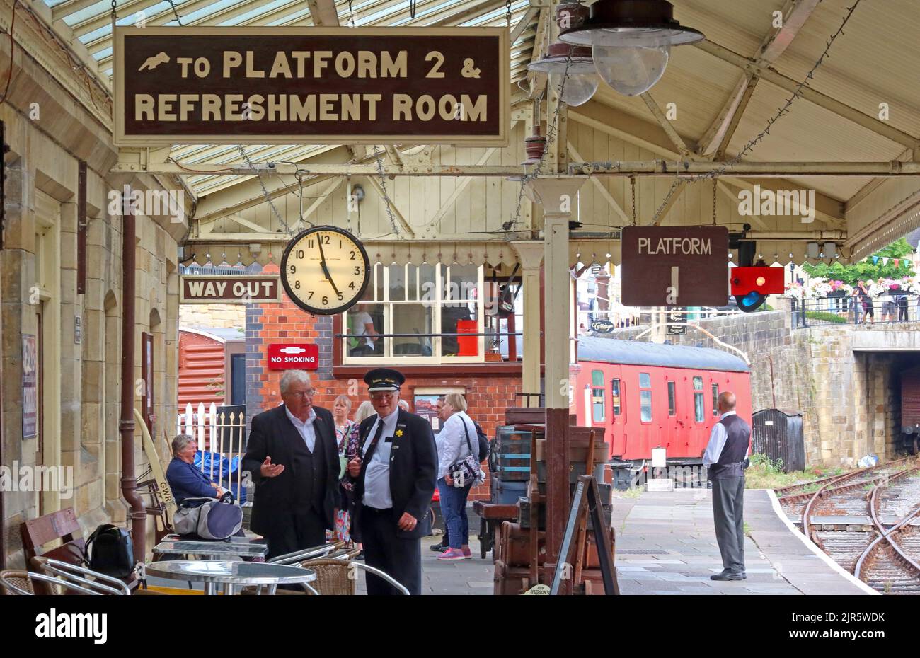 Platform and Refreshment room, British Rail,platform, Llangollen railway station,  The Station, 5 Abbey Rd, Llangollen, Wales, UK,  LL20 8SN Stock Photo