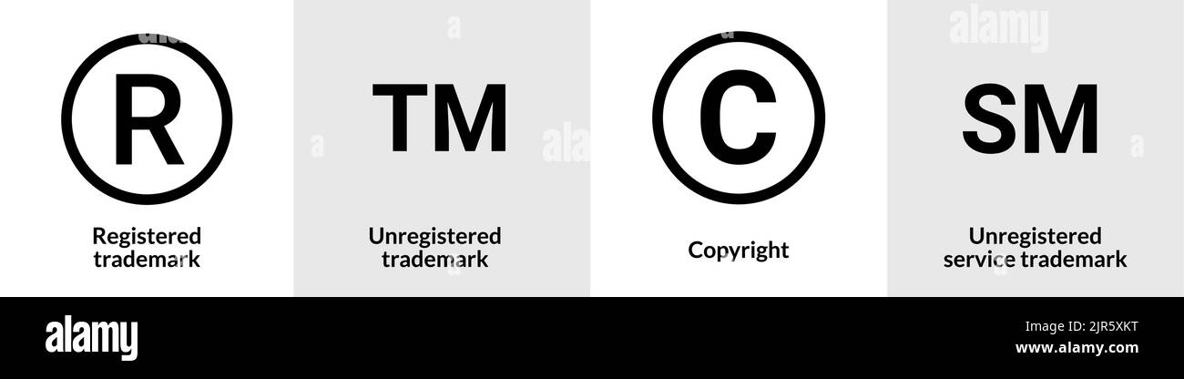 Trademark copyright symbol logo. Trade mark sign circle intellectual legal property register icon Stock Vector