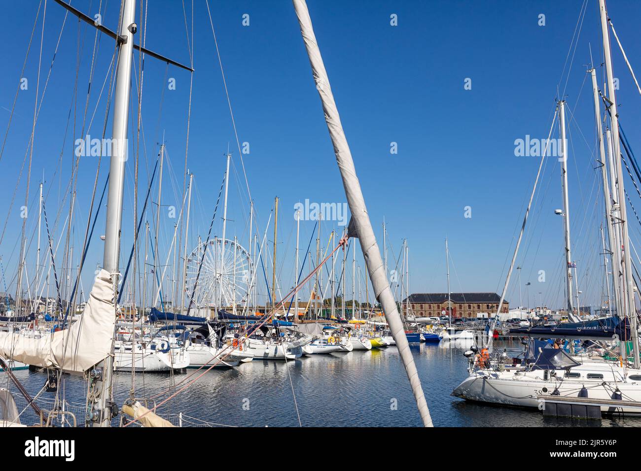 Harbor of Saint-Malo with yachts and sail ships Stock Photo