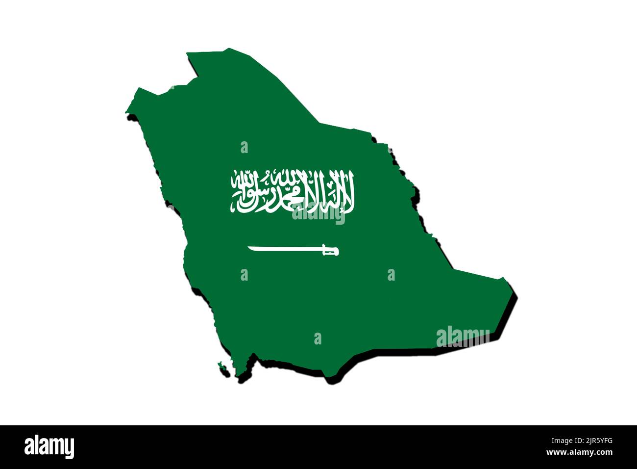 Silhouette of the map of Saudi Arabia with its flag Stock Photo