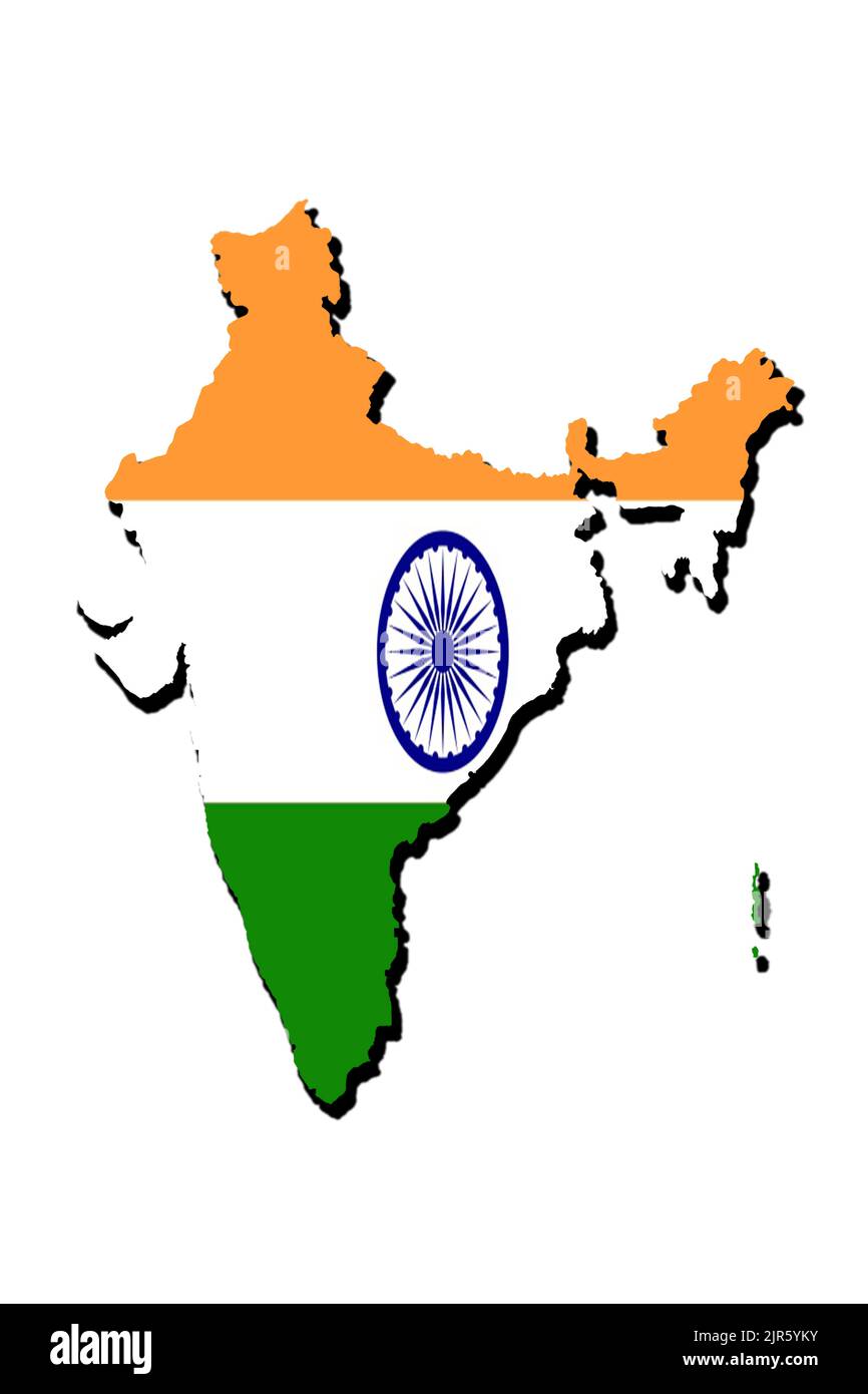Silhouette of the map of India with its flag Stock Photo