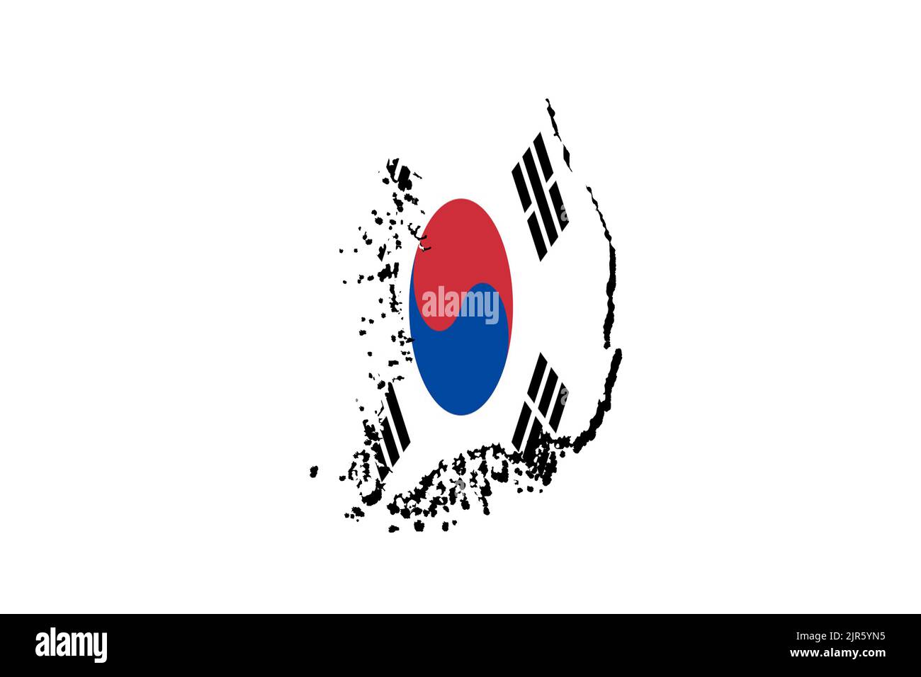 Silhouette of the map of South Korea with its flag Stock Photo