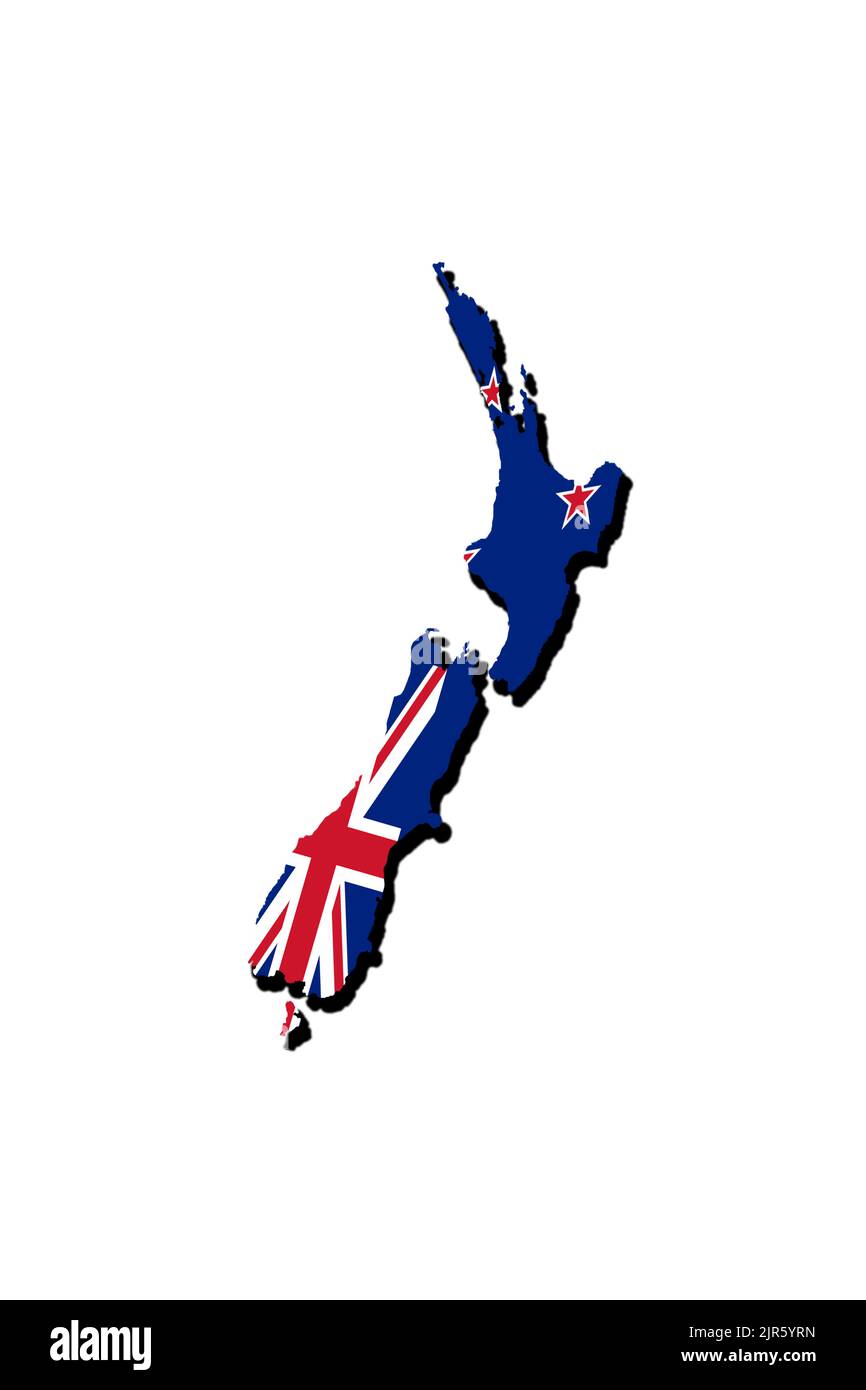 Silhouette of the map of New Zealand with its flag Stock Photo