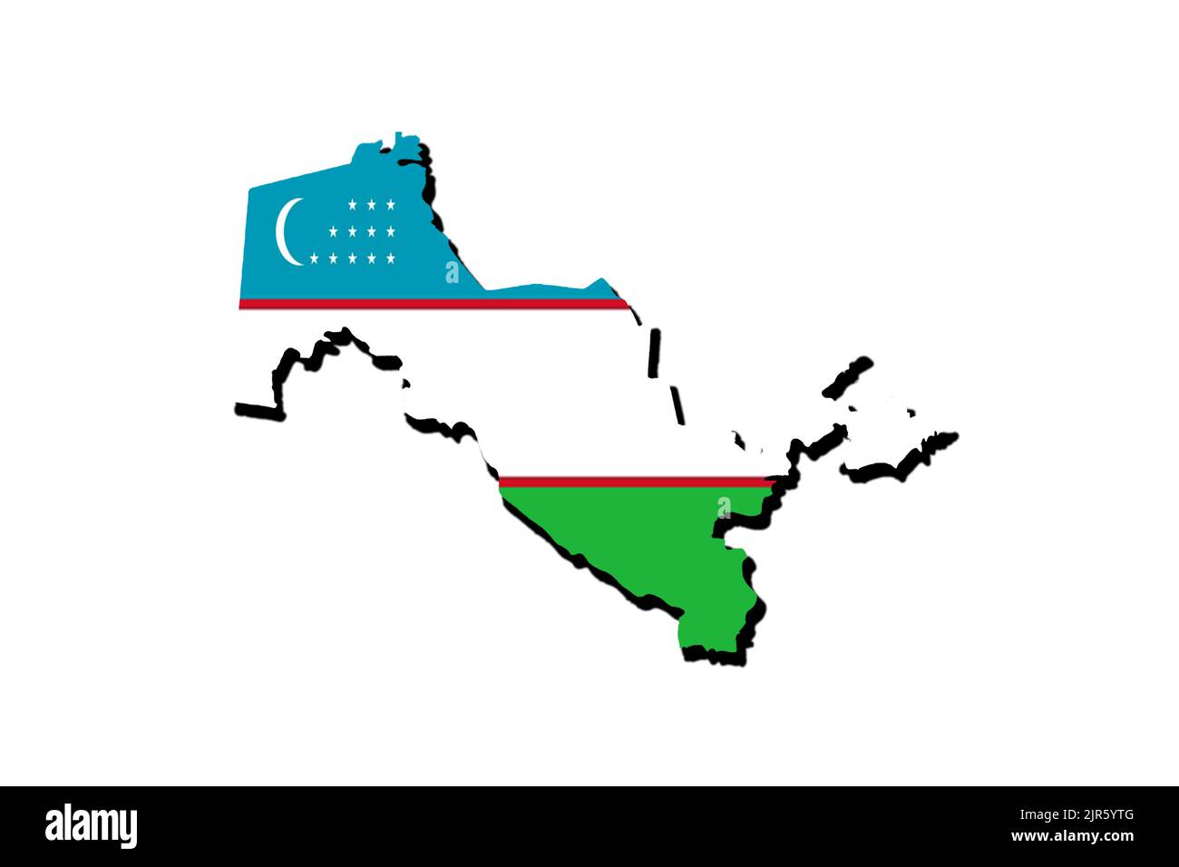 Silhouette of the map of Uzbekistan with its flag Stock Photo