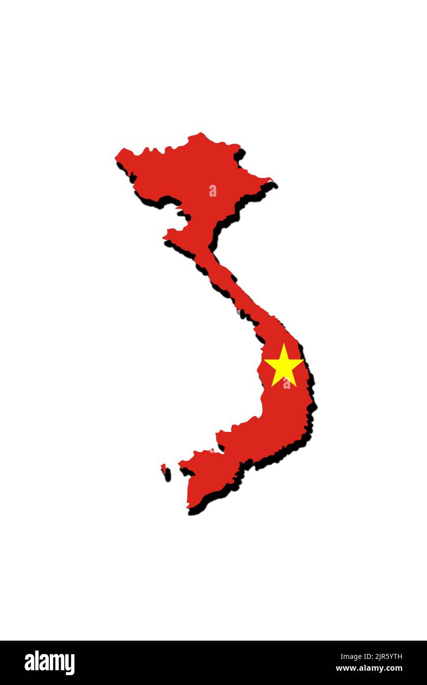 Silhouette of the map of Vietnam with its flag Stock Photo