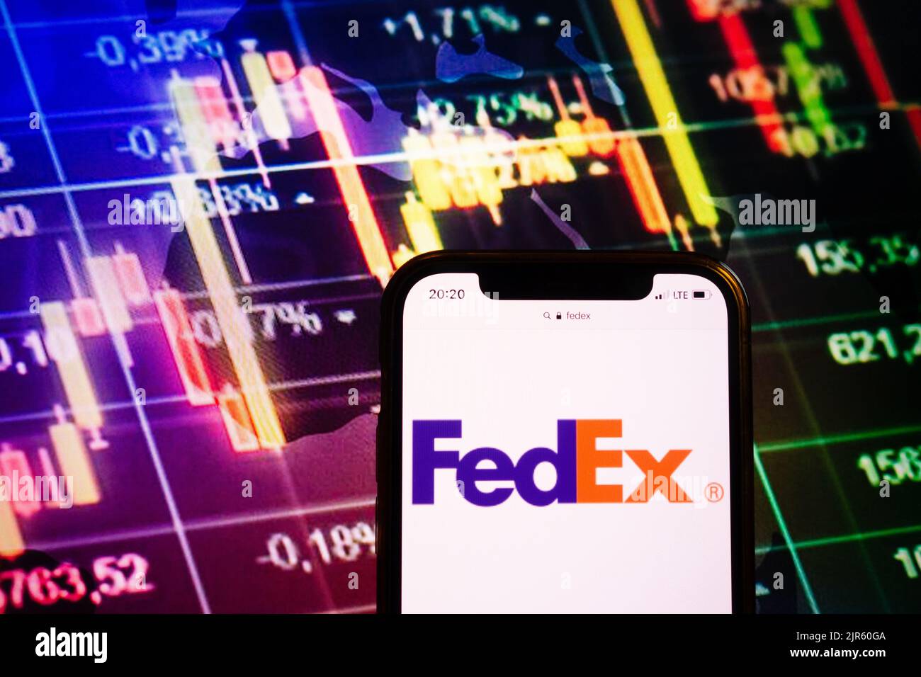 KONSKIE, POLAND August 10, 2022 Smartphone displaying logo of FedEx