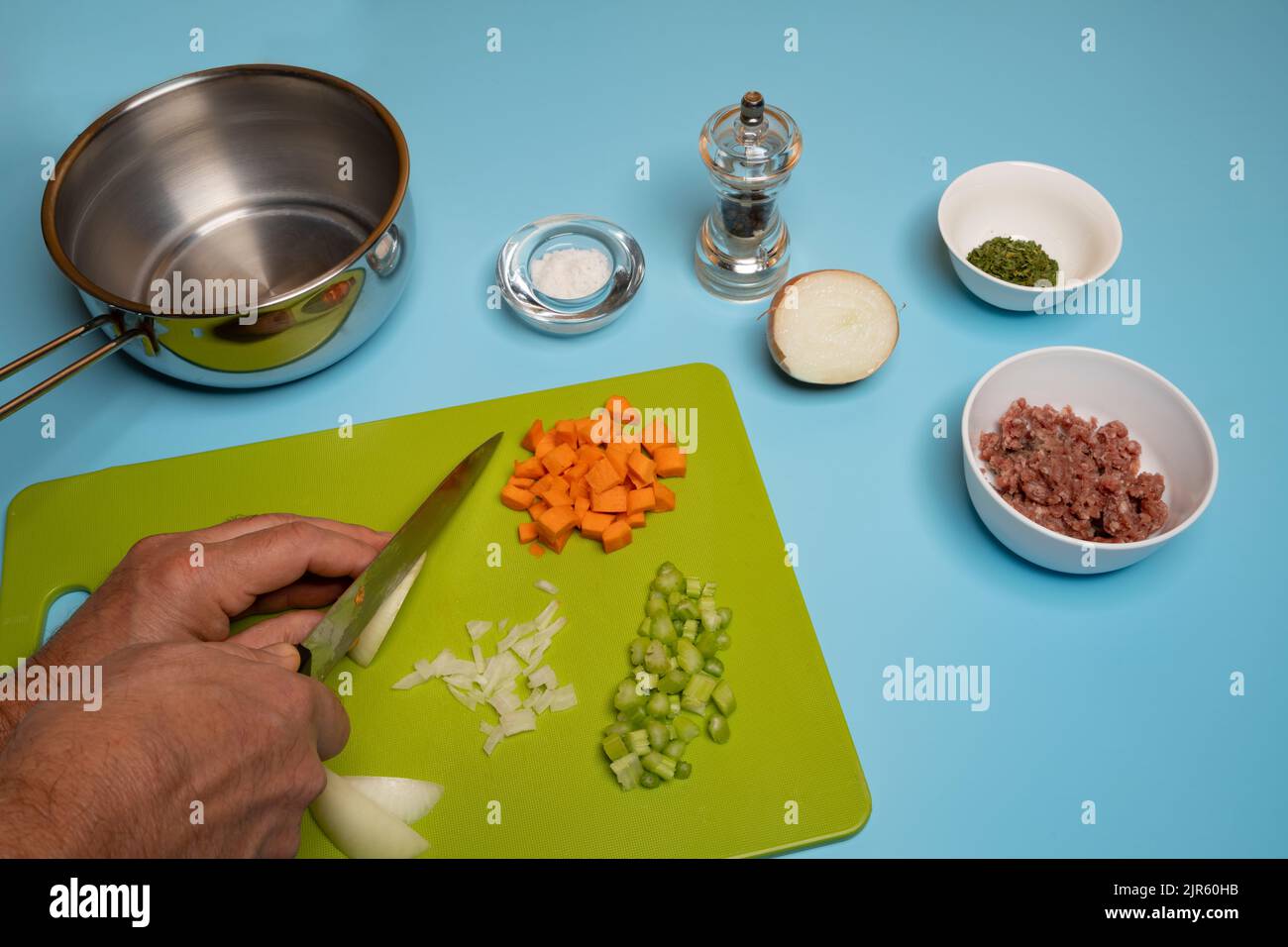 Step 2. Cut the vegetables, carrots, celery and onion into small pieces