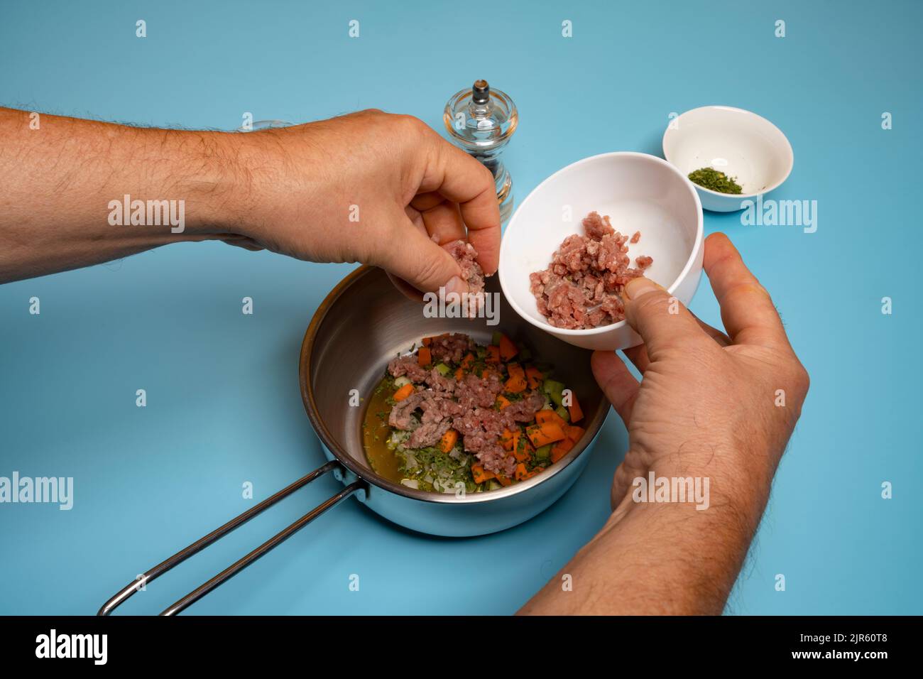 Step 6. Add the ground beef Stock Photo Alamy
