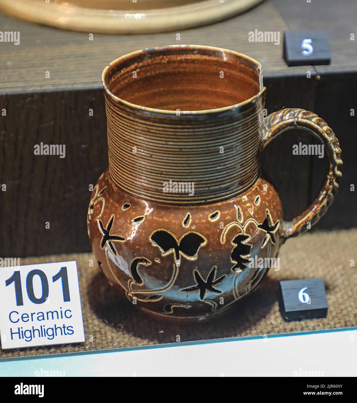 A salt-glazed jug, called a Morley Mug Stock Photo