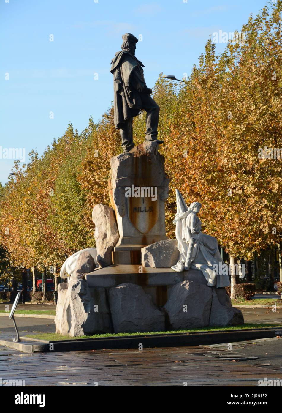 The statue dedicated to Garibaldi and the Risorgimento on the Lungo Po overlooking the Murazzi in Corso Cairoli Stock Photo